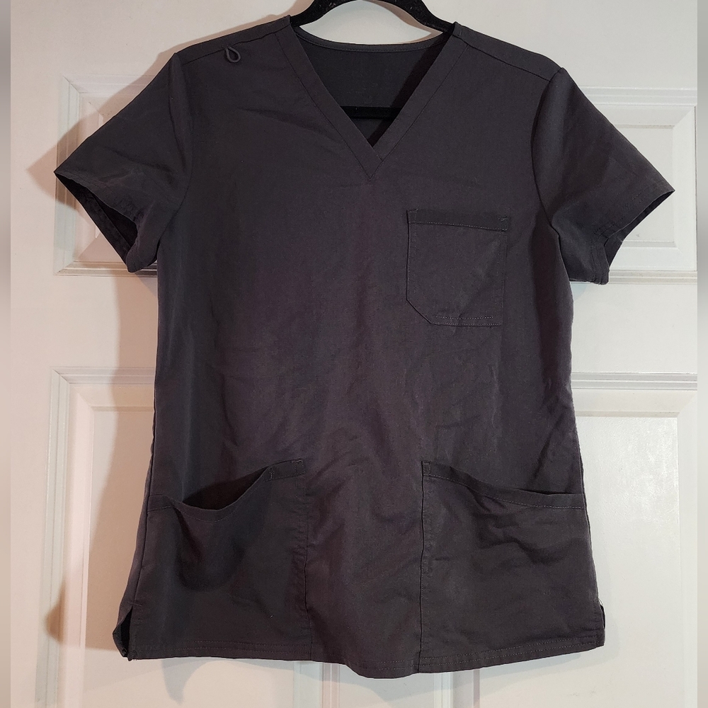 Gray V-Neck Scrub Top S